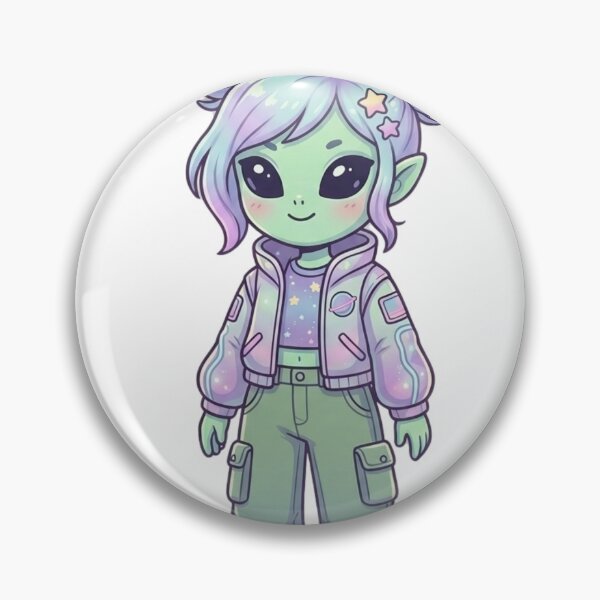 Item preview, Cute Green Alien Girl with Blue and Purple Hair designed and sold by CosmicCutouts.