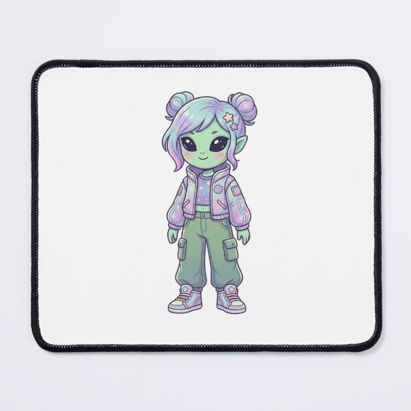 Item preview, Cute Green Alien Girl with Blue and Purple Hair designed and sold by CosmicCutouts.