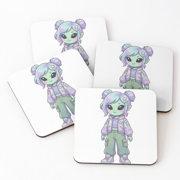 Item preview, Cute Green Alien Girl with Blue and Purple Hair designed and sold by CosmicCutouts.
