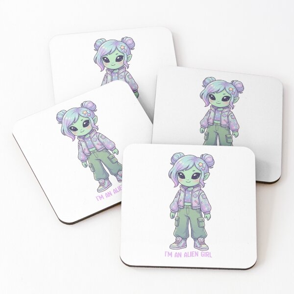 Item preview, I Am an Alien Girl – Cute Green Alien with Purple Hair Cosmic Aesthetic Design designed and sold by CosmicCutouts.