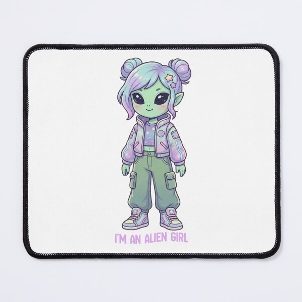 Item preview, I Am an Alien Girl – Cute Green Alien with Purple Hair Cosmic Aesthetic Design designed and sold by CosmicCutouts.
