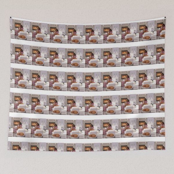 Item preview, Cozy reader: dogs and fireplace designed and sold by SoftUrbanArt.