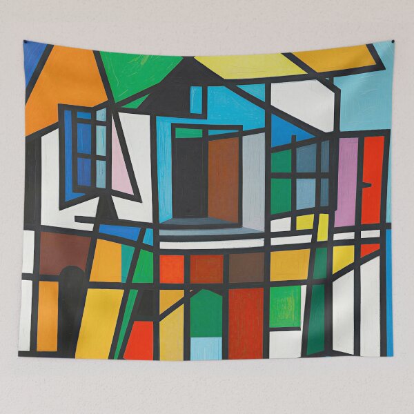 Item preview, Bauhaus Pattern in Blue Yellow Coral Retro Grid Art designed and sold by Timegraf.