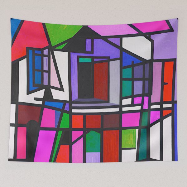 Item preview, Bauhaus Pattern in Blue Yellow Coral Retro Grid Art designed and sold by Timegraf.