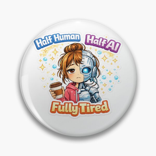 Item preview, Half Human Half AI Sticker – Fully Tired Funny Sticker – Relatable Burnout Humor – Cute Tech Girl Aesthetic designed and sold by MyfavouriteJ.