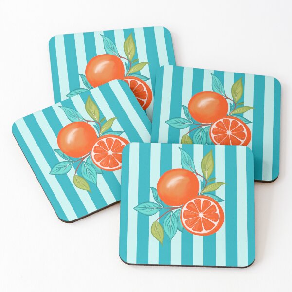 Item preview, Orange botanical light blue stripes pattern designed and sold by joleyjl.