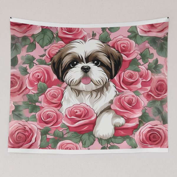 Item preview, Shih Tzu Puppy Blooming in Pink Roses designed and sold by CASASIS_MERCH.
