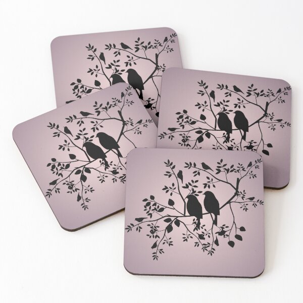 Item preview, Romantic Birds Silhouette on Branch – Dark Pink to Grey Gradient Aesthetic Love Design designed and sold by Daily Mood Studio.