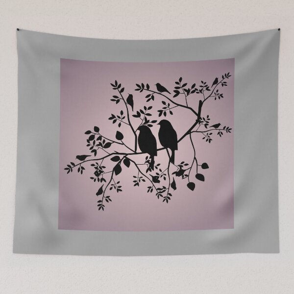 Item preview, Romantic Birds Silhouette on Branch – Dark Pink to Grey Gradient Aesthetic Love Design designed and sold by Daily Mood Studio.