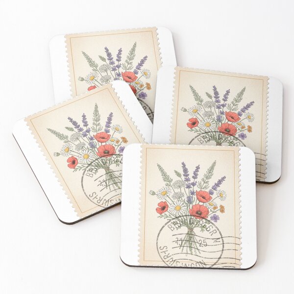 Item preview, Bucket of flowers Vintage Postage Stamp designed and sold by bloom-moon.