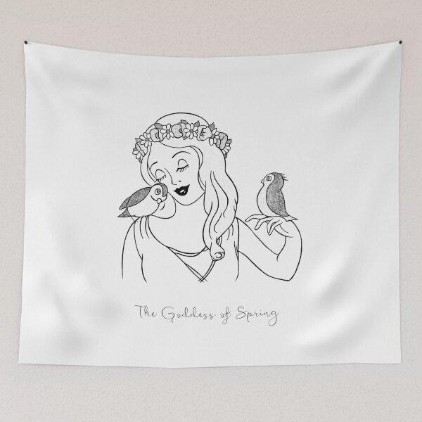 Item preview, Persephone · Goddess of Spring · Black and White Illustration · Greek Mythology Anime · Floral Art Print - Calligraphy designed and sold by Atropa Parcae.