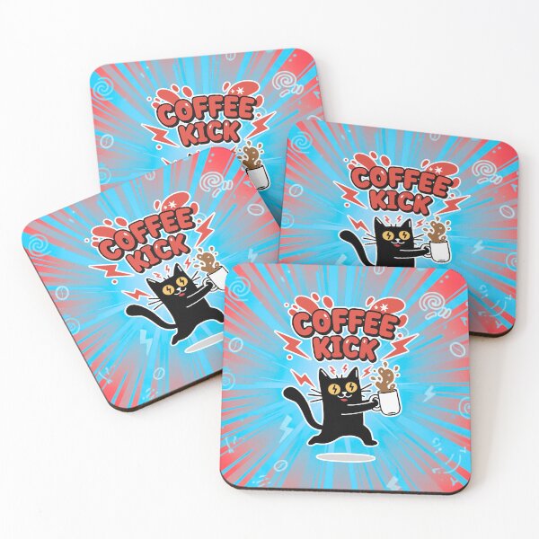 Item preview, Coffee Kick Black Cat Funny Caffeine Cartoon designed and sold by Taridesign.