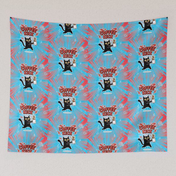 Item preview, Coffee Kick Black Cat Funny Caffeine Cartoon designed and sold by Taridesign.