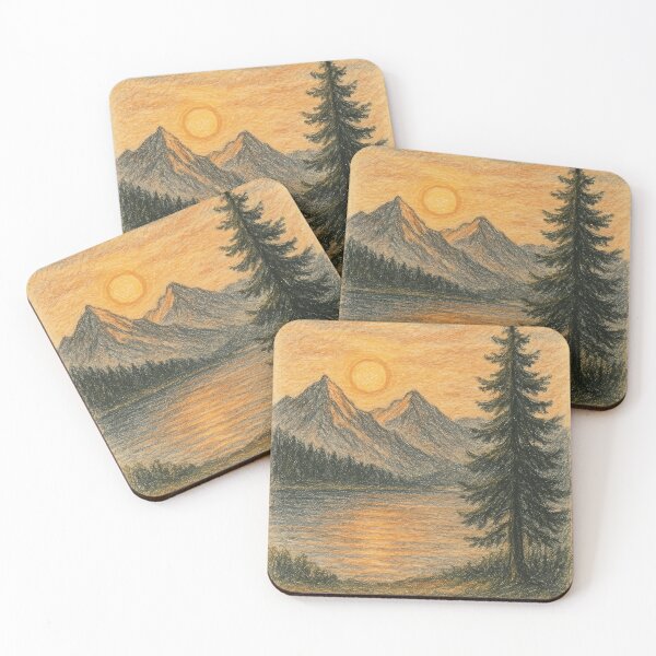 Item preview, Golden Mountain Calm – Vintage Sketch Landscape at Sunset designed and sold by VelvetBrandon.