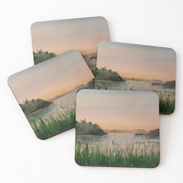 Item preview, Still Waters at Dusk – Minimal Lake Landscape with Soft Horizon designed and sold by AngelPetal.