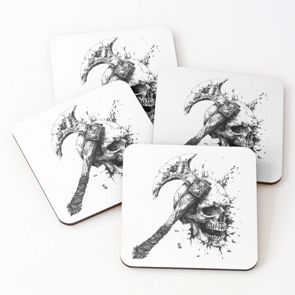 Item preview, Skull Axe Black and White Dark Fantasy Tattoo Style Art designed and sold by inkoutninja.