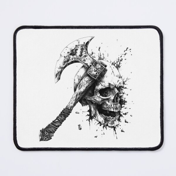 Item preview, Skull Axe Black and White Dark Fantasy Tattoo Style Art designed and sold by inkoutninja.