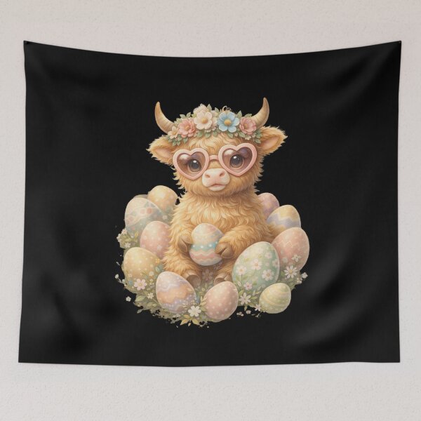 Item preview, Cute Highland Cow Easter Eggs Spring Holiday designed and sold by CORJIDOG-ART.