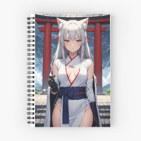 Item preview, Stormy Kitsune Shrine Maiden Anime Girl - Silver Hair White Kimono Poster designed and sold by iloveanimechibi.
