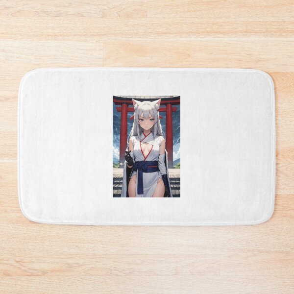 Item preview, Stormy Kitsune Shrine Maiden Anime Girl - Silver Hair White Kimono Poster designed and sold by iloveanimechibi.