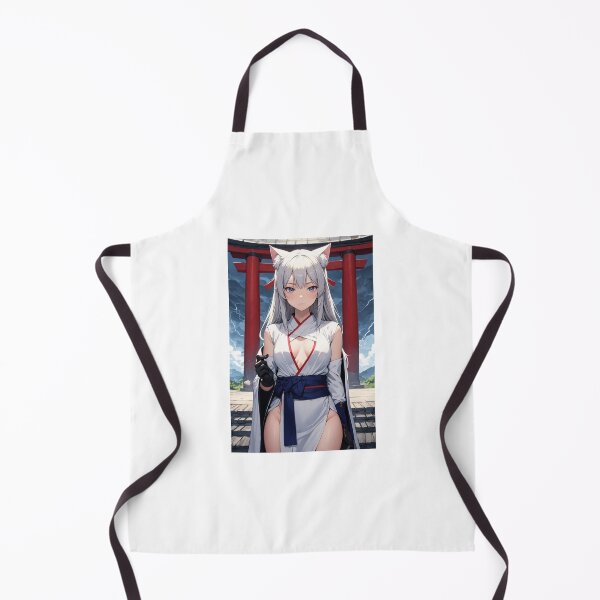 Item preview, Stormy Kitsune Shrine Maiden Anime Girl - Silver Hair White Kimono Poster designed and sold by iloveanimechibi.