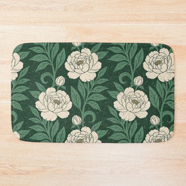 Item preview, Large scale of Cream Peony Botanical Pattern Forest Green Background designed and sold by DColourMuse.