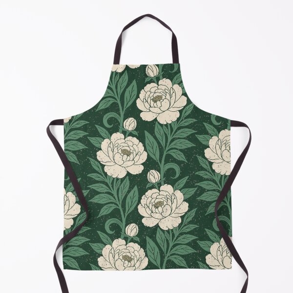 Item preview, Large scale of Cream Peony Botanical Pattern Forest Green Background designed and sold by DColourMuse.