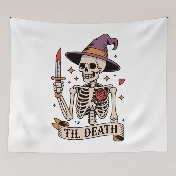 Item preview, happy halloween skeleton holding a knife designed and sold by PunkNation-Arts.