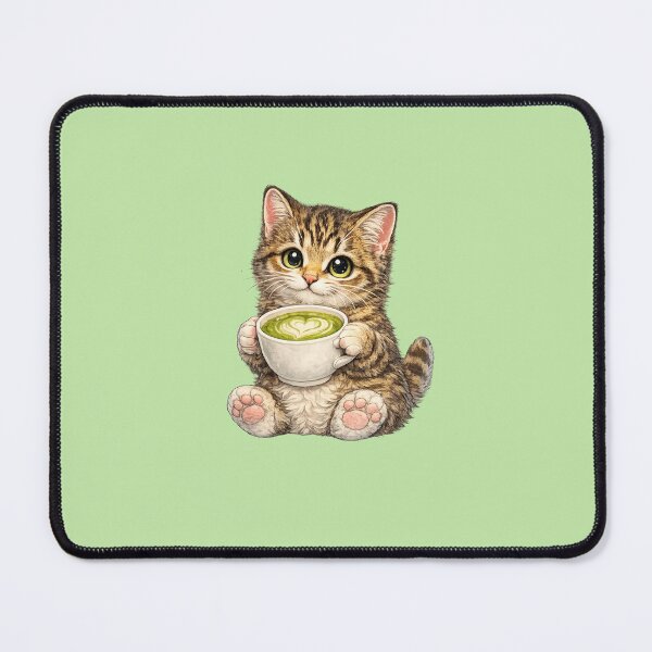 Item preview, cat drinking matcha latte designed and sold by PasoaPaso2025.