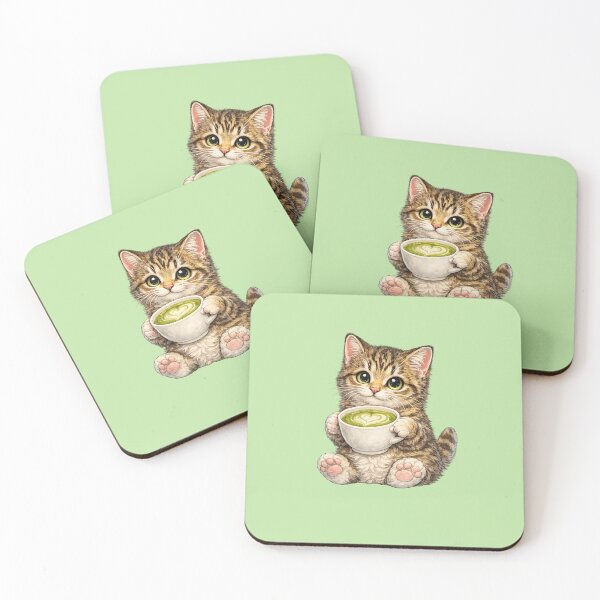 Item preview, cat drinking matcha latte designed and sold by PasoaPaso2025.