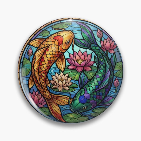 Item preview, Stained Glass Koi Fish - Art Nouveau Jewel Tone Lotus Window Design designed and sold by KuroAtelier.