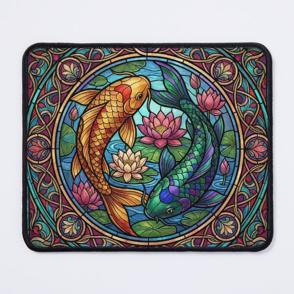 Item preview, Stained Glass Koi Fish - Art Nouveau Jewel Tone Lotus Window Design designed and sold by KuroAtelier.