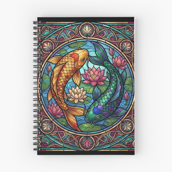 Item preview, Stained Glass Koi Fish - Art Nouveau Jewel Tone Lotus Window Design designed and sold by KuroAtelier.