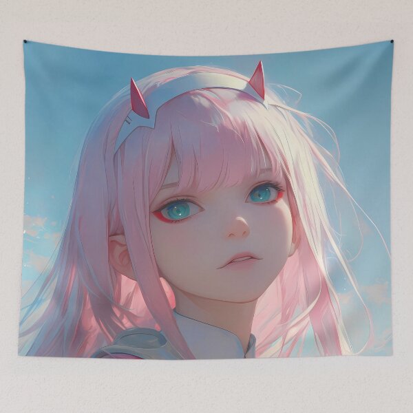 Item preview, Zero Two Darling In The Franxx Pink Hair Soft Pastel Sky Moment designed and sold by TanglenRabbit.