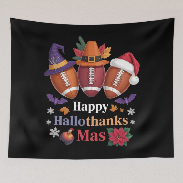 Item preview, Happy Hallothanksmas Football Halloween Thanksgiving Xmas designed and sold by HellD3vil-Art.