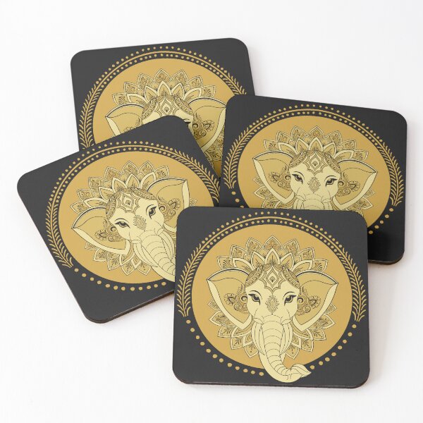 Item preview, Black Gold Elephant Mandala Lotus Spiritual Art designed and sold by DColourMuse.