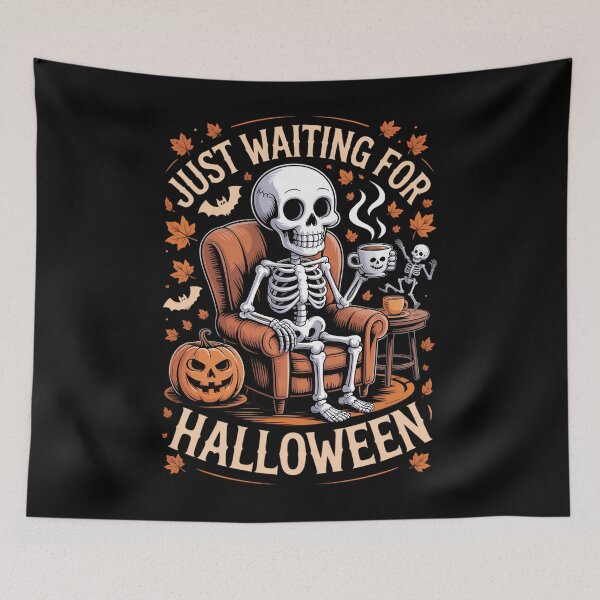 Item preview, Just Waiting for Halloween Skeleton Pumpkin Coffee designed and sold by HellD3vil-Art.