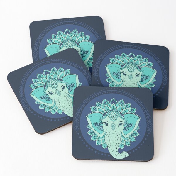 Item preview, Navy Teal Elephant Mandala Lotus Spiritual Ocean Art designed and sold by DColourMuse.