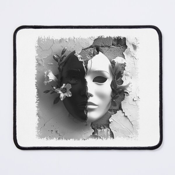 Item preview, Split Face Mask Black and White Surreal Wall Art designed and sold by inkoutninja.
