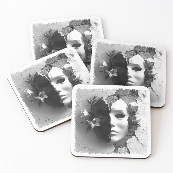 Item preview, Split Face Mask Black and White Surreal Wall Art designed and sold by inkoutninja.