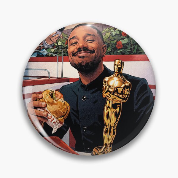 Item preview, Michael B. Jordan at the Oscars after-party tradition, eating a cheeseburger from the In-N-Out (fan art) designed and sold by PopCultureAndStuff.
