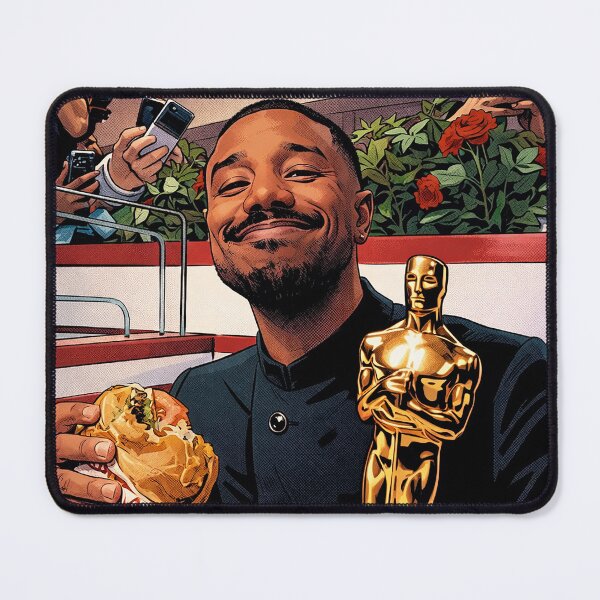 Item preview, Michael B. Jordan at the Oscars after-party tradition, eating a cheeseburger from the In-N-Out (fan art) designed and sold by PopCultureAndStuff.