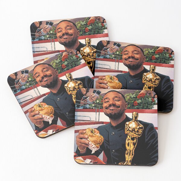 Item preview, Michael B. Jordan at the Oscars after-party tradition, eating a cheeseburger from the In-N-Out (fan art) designed and sold by PopCultureAndStuff.