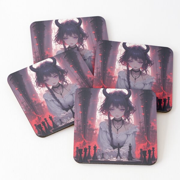 Item preview, anime demon girl playing chess designed and sold by ArtsJulian.