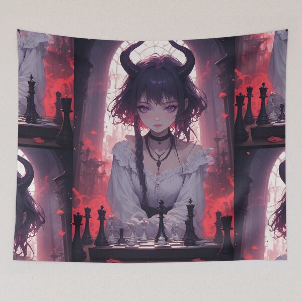 Item preview, anime demon girl playing chess designed and sold by ArtsJulian.