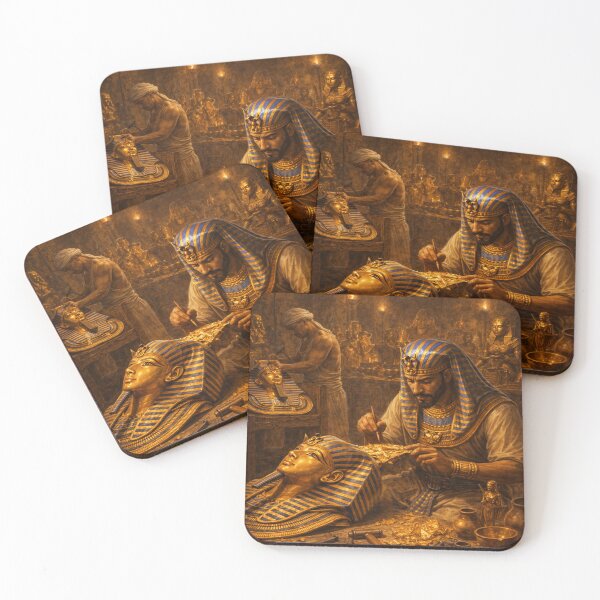 Item preview, Ancient Egyptian Artisan Crafting Golden Pharaoh Mask Royal Art designed and sold by Queen Cleopatra.
