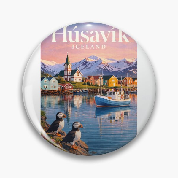 Item preview, Húsavík Iceland Norðurland eystra Harbor Puffins View designed and sold by Aryabek.