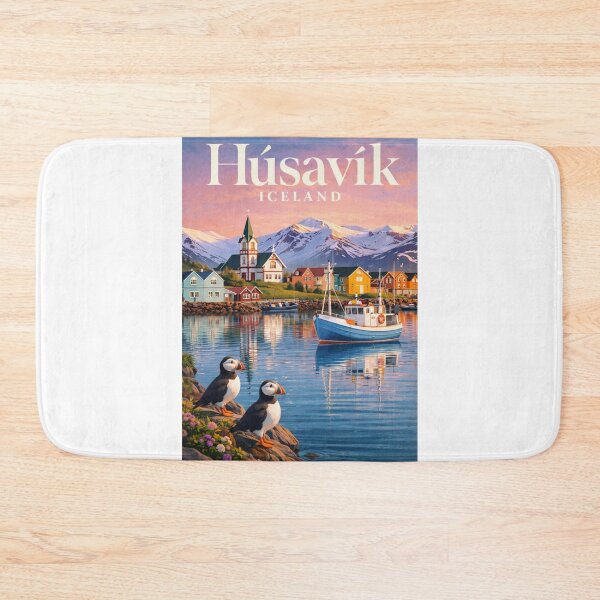 Item preview, Húsavík Iceland Norðurland eystra Harbor Puffins View designed and sold by Aryabek.