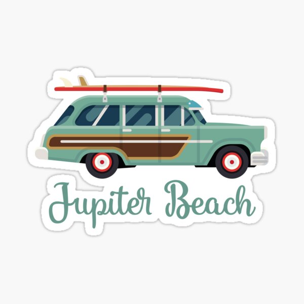 Jupiter Beach Florida Retro Surf Wagon Sticker