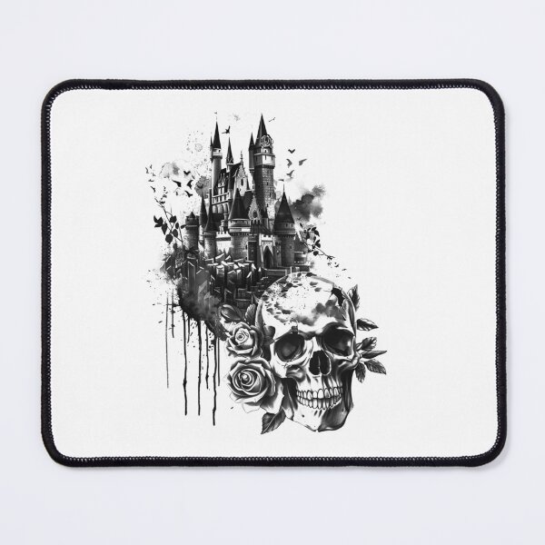Item preview, Skull Castle Gothic Black and White Dark Fantasy Art designed and sold by inkoutninja.